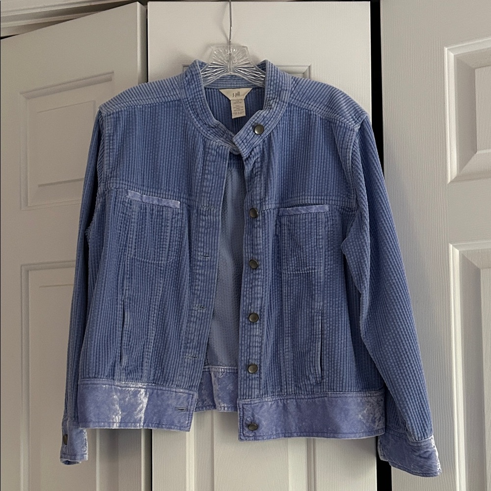 J Jill corduroy jacket. Beautiful periwinkle color with velvet trim. Size LP